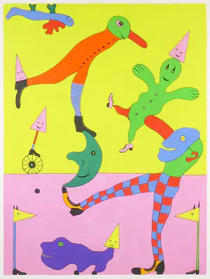 Gustavo Panalver Vico - Zeefdruk, Kleurrijke abstracte figuren - Ingelijst (Zeer groot) kopen? Bied vanaf 50!