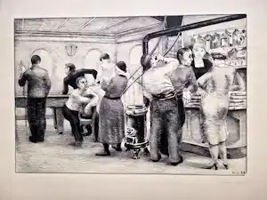 Wim Oepts - Originele en vroege (1934) figuratieve Lithografie "In Het Café" gesigneerd verkauft für € 112!