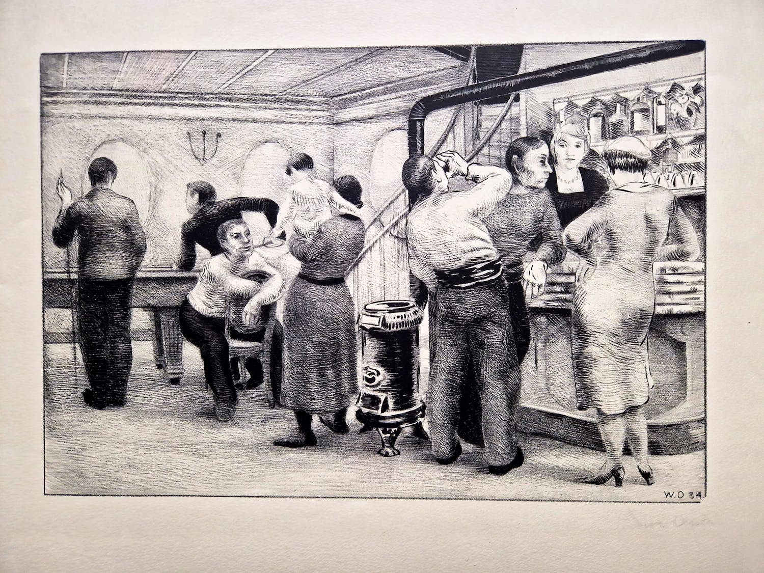 Wim Oepts - Originele en vroege (1934) figuratieve Lithografie "In Het Café" gesigneerd verkocht voor € 65!