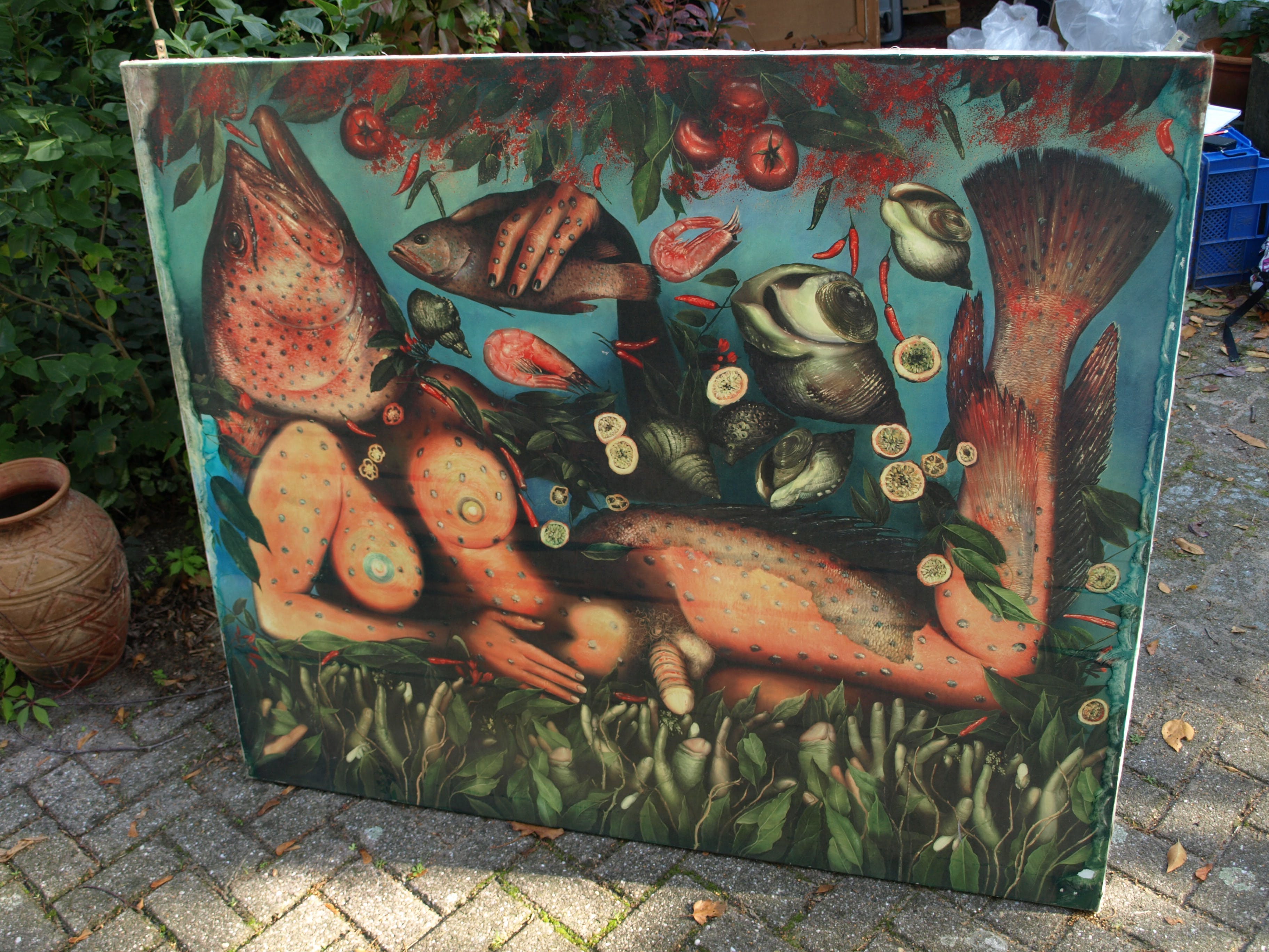 Niet of onleesbaar gesigneerd - Zeemeerman – Vissen - GROOT – 125 x 146 cm – giclee op spieraam kopen? Bied vanaf 1!