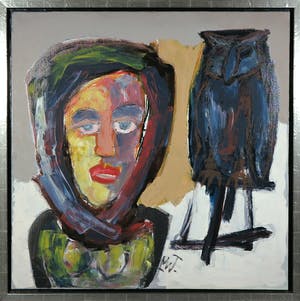 Martin van Wordragen - Olieverf op doek, Dame met Uil, Ingelijst (Groot) kopen? Bied vanaf 250!