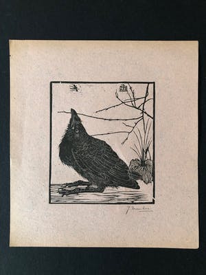Jan Mankes - Houtsnede kleine kraai kijkend naar mugje - Gesigneerd - 1918 kopen? Bied vanaf 450!