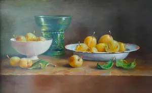 Hans Habraken - Bord en kom met gele pruimen en roemer kopen? Bied vanaf 359!