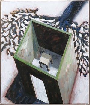 Marianne Roodenburg - Acryl op doek, Chatroom met boom - Ingelijst kopen? Bied vanaf 60!