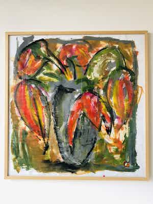 Niet of onleesbaar gesigneerd - Vaas met tulpen verkocht voor € 1!