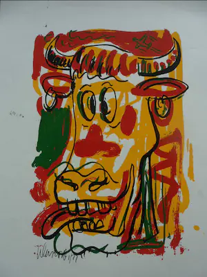 Peter Klashorst - Zeefdruk, titel. "Mad Cow ". kopen? Bied vanaf 35!