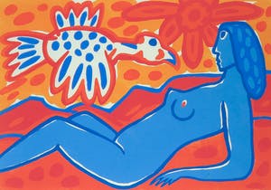 Cees Vis - Linosnede, Een blauwgevlekte vogel - Ingelijst kopen? Bied vanaf 35!