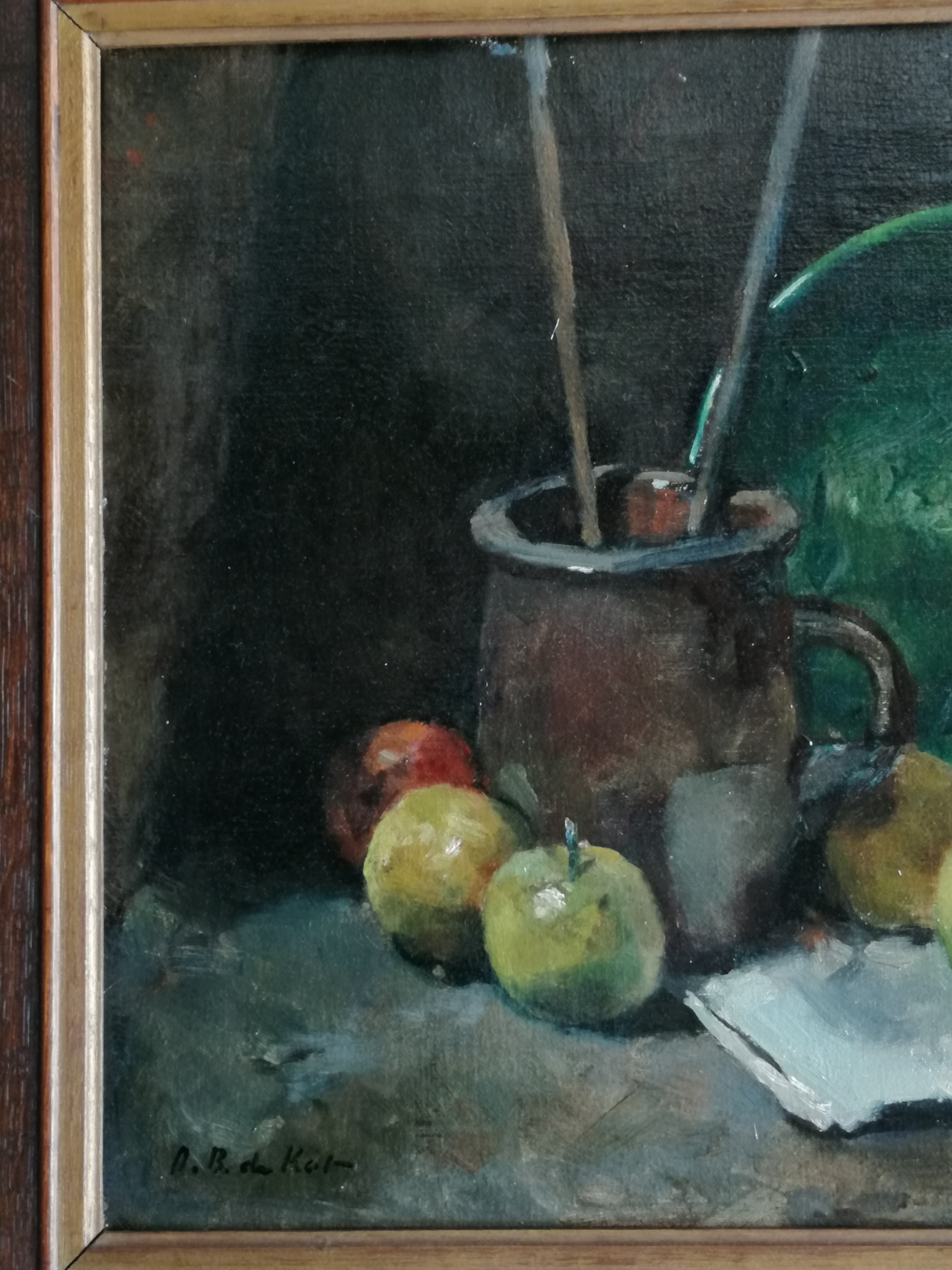 Otto B. de Kat - Stilleven met appels, bruine kan en groene schaal kopen? Bied vanaf 450!