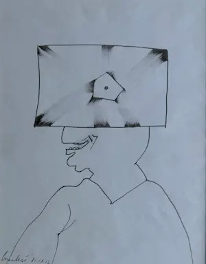 Lucebert - Oost-Indische inkt op papier | 'Tête Rectangulaire' | 1981 (INGELIJST) kopen? Bied vanaf 850!