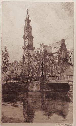 Johannes Josseaud - ets - Westerkerk Amsterdam kopen? Bied vanaf 15!