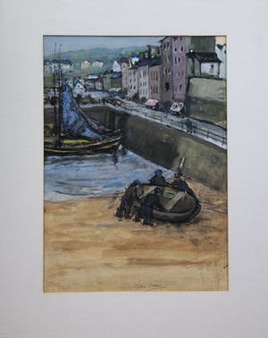 Jan Visser - gouache - stadsgezicht met haventje kopen? Bied vanaf 65!
