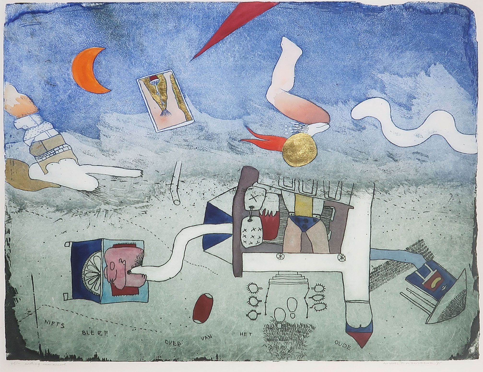 Michel van Overbeeke - Kleurenets en aquatint, Nothing remained - Ingelijst kopen? Bied vanaf 1!