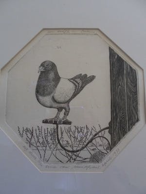 Erna van Mondfrans - Ets. Titel,"Een duifje in balans". kopen? Bied vanaf 30!