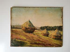 Johannes van der Kooij - Prachtige olieverf Hooistapels verkocht voor € 50!