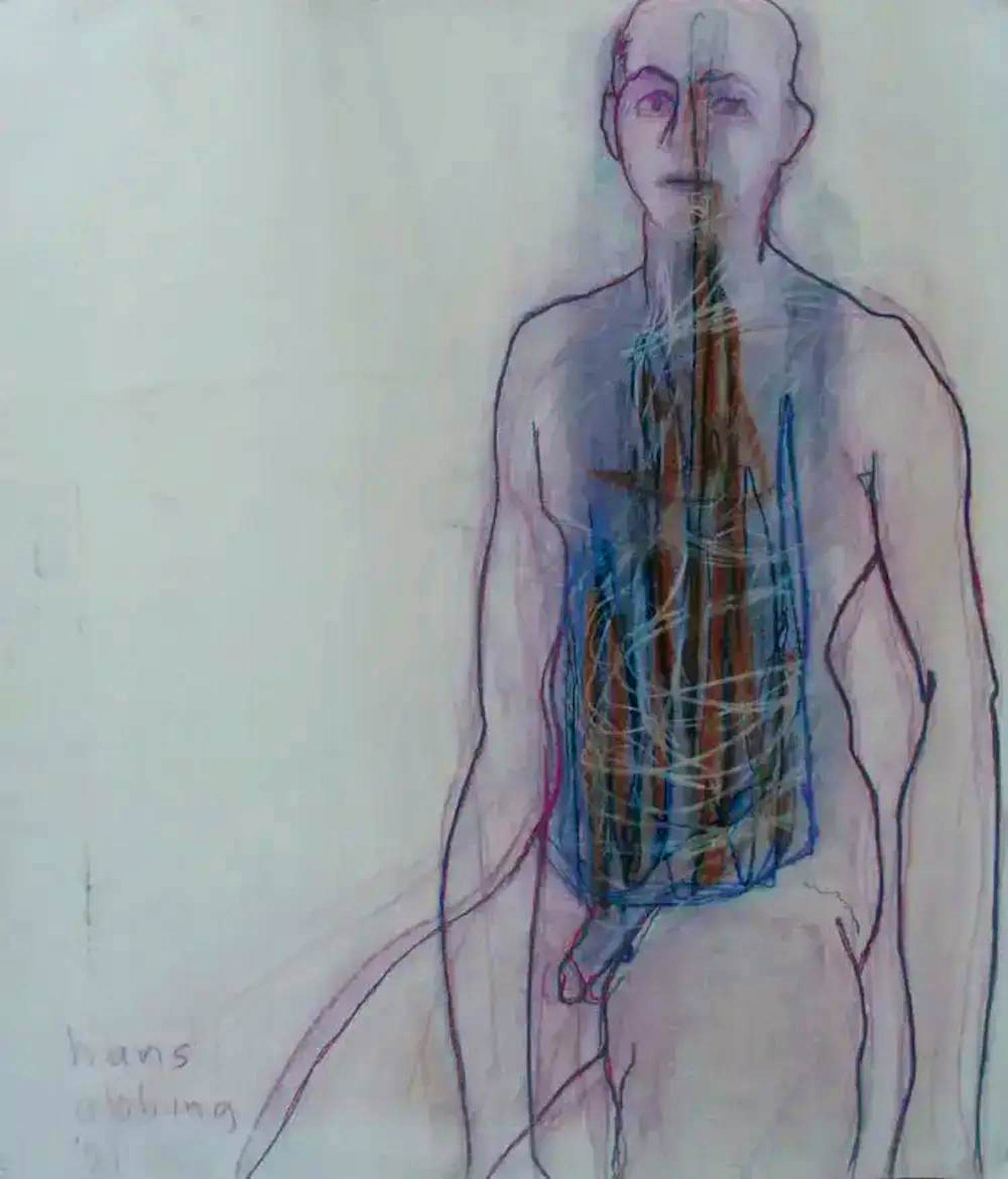 Hans Abbing - zeer grote krijttekening - 1995 kopen? Bied vanaf 200!