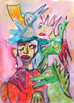 Christine Spierings - Olieverf op papier, zonder titel verkocht voor € 20!