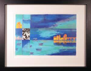 Marianne Aulman - Litho en collage, Zomer aan zee I - Ingelijst verkocht voor € 35!