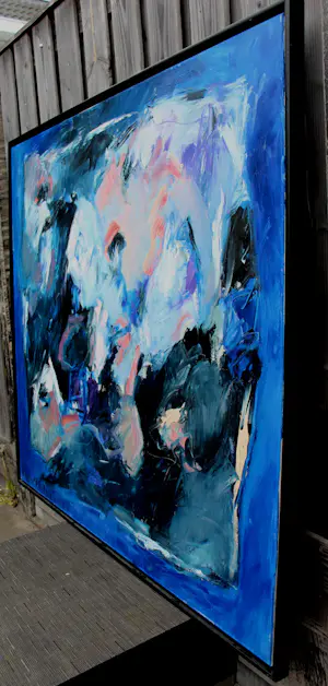 Charlotte Molenkamp - Olieverf op doek: compositie in blauw(zeer groot werk!) kopen? Bied vanaf 2250!
