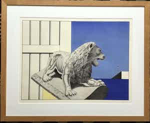 Marinus Fuit - Litho , gebeeldhouwde leeuw, gesigneerd en ingelijst verkocht voor € 75!