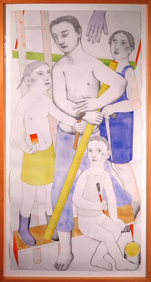 Janpeter Muilwijk - Aquarel en potlood, Zonder titel - Ingelijst (Zeer groot) verkocht voor € 750!