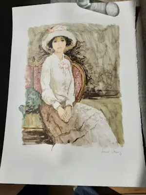 Bernard Charoy - Litho. Portret van een vrouw met hoed. kopen? Bied vanaf 35!