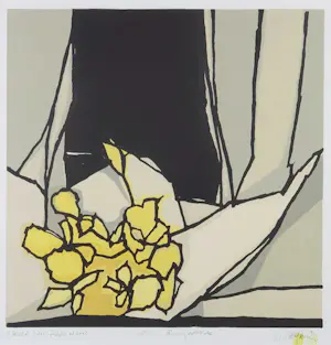 Fon Klement - Boardsnede, Fleur sur fond noir - Ingelijst kopen? Bied vanaf 1!