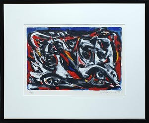 Buy Theo Wolvecamp - Compositie in rood en blauw | Ingelijst? Bid from 195!