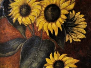 Niet of onleesbaar gesigneerd - omstreeks 1930 - gesigneerd - Stilleven van Zonnebloemen in messing pot kopen? Bied vanaf 1!