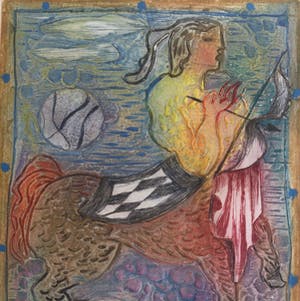 Osanne Nègre - "Sagittaire Idéal" (sterrenbeeld) | Litho - carborundum (ingelijst) kopen? Bied vanaf 49!