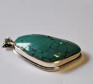 Nieuwe grote zilveren hanger met Turkoois edelsteen, cabochon kopen? Bied vanaf 125!