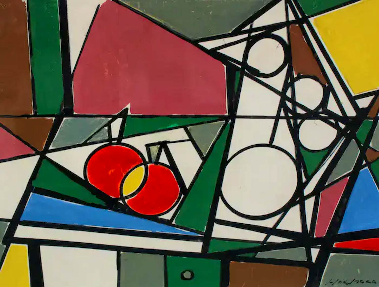 Harry de Jager - Ingelijste gouache: Abstracte compositie verkocht voor € 75!
