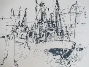 Frans Hollaardt - Havengezicht & Stadsgezicht - Inkttekeningen kopen? Bied vanaf 60!