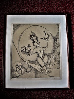 Renate Carelse - Surrealistisch Schilder en beeldhouwer - Ets - "Saturnia's terugkeer op aarde kopen? Bied vanaf 10!