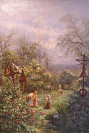 Niet of onleesbaar gesigneerd - Moeder met kinderen in de tuin - post-impressionisme kopen? Bied vanaf 1!