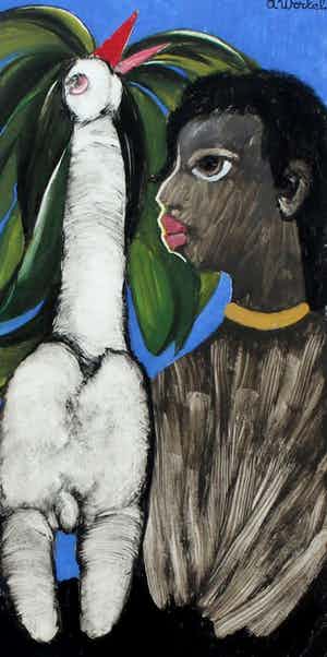 Ans Wortel - Ingelijste gouache: "Soms zit een vogel in de boom" verkocht voor € 225!