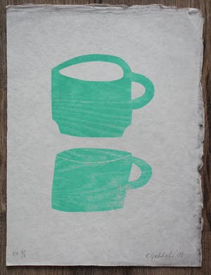 Klaas Gubbels - Houtdruk: 2 kopjes - 2003 kopen? Bied vanaf 295!