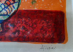 Paul Augustin Aizpiri - Groot - Epreuve d'Artiste - Kleurenlitho Bouquet au fond orange - mooi ingelijst kopen? Bied vanaf 76!