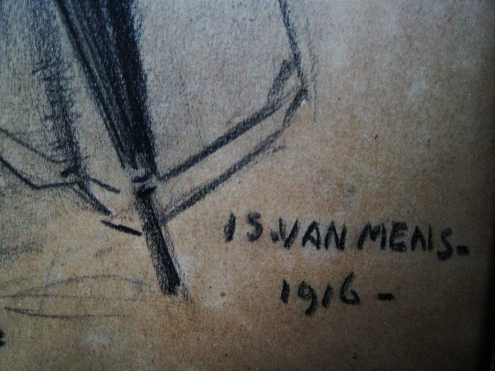 Is. van Mens - originele 1916 houtskooltekening "Vader gaat op stap" gesigneerd kopen? Bied vanaf 1!
