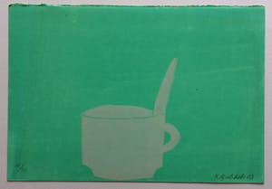 Klaas Gubbels - houtdruk met acryl ondergrond ‘ wit kopje’. kopen? Bied vanaf 275!