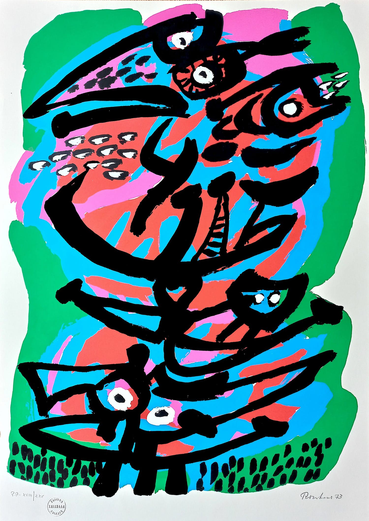 Anton Rooskens - Vogelfiguren, zeefdruk kopen? Bied vanaf 350!