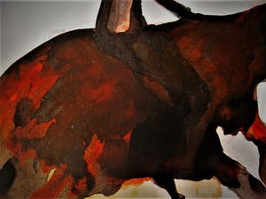 Niet of onleesbaar gesigneerd - Intrigerende grote Sang de Boeuf Aquarel "Man op Paard" gesigneerd kopen? Bied vanaf 10!