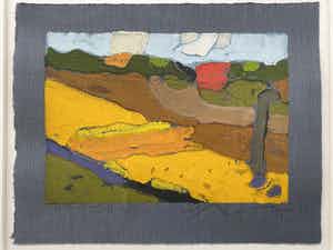 Klaus Fussmann - Landschaft rot mit Weizen bei Gelting verkocht voor € 215!