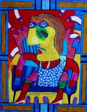 Clemens Briels - Ingelijste zeefdruk. Got the bibbs............. verkocht voor € 1!