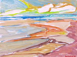 Paul Overhaus - Olieverf op board, Zeegezicht in felle kleuren verkocht voor € 1!