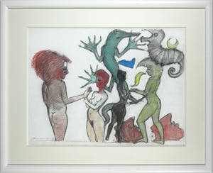 Peter Heinemann - Krijttekening, Wezens - Ingelijst (Groot) kopen? Bied vanaf 1!