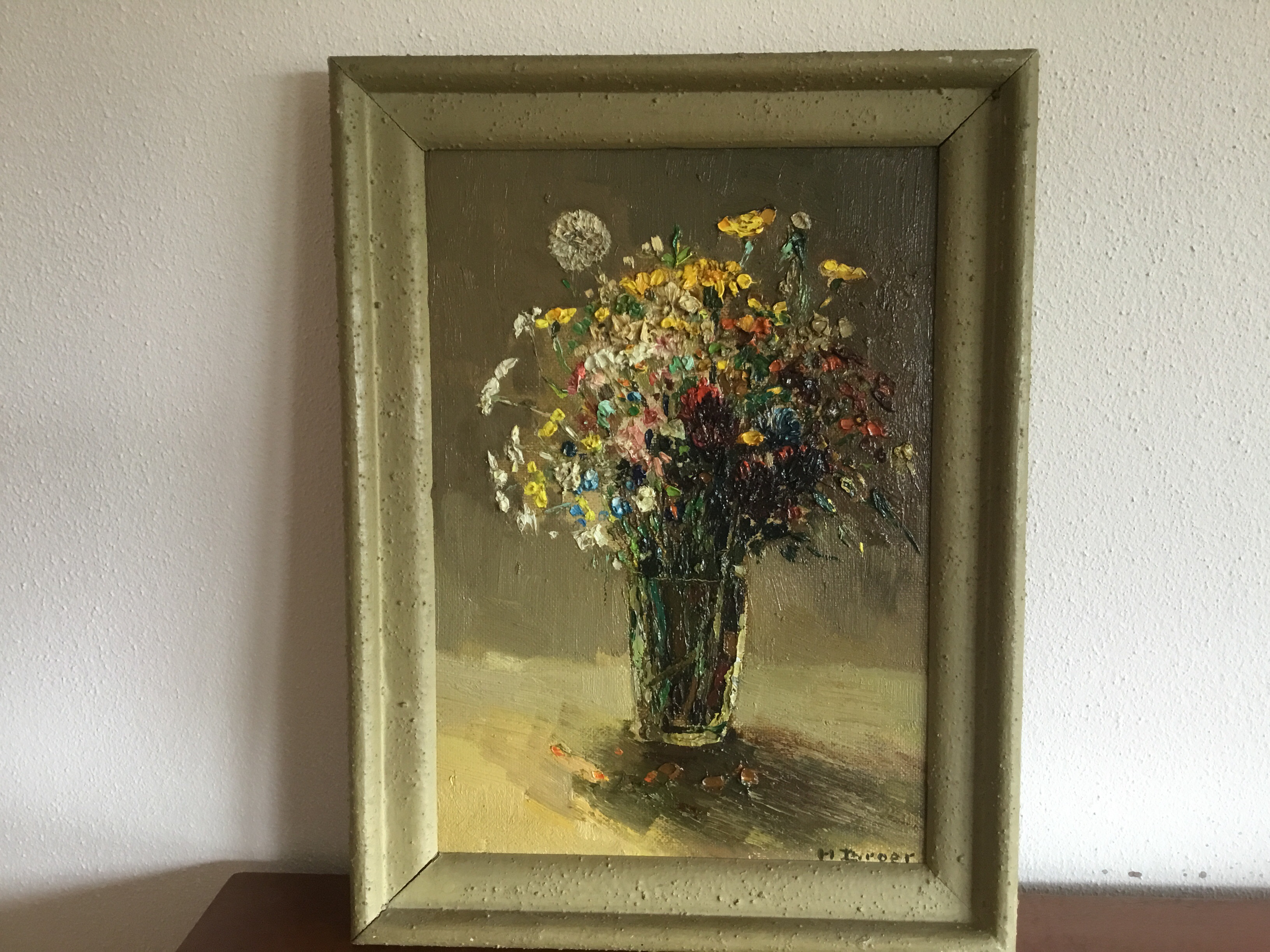 Hendrik Broer - Stilleven van kleurig zomerboeket in glazen vaas  verkocht voor € 150!