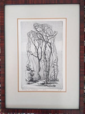 Niet of onleesbaar gesigneerd - Bomen op Maurick Ets 1958 kopen? Bied vanaf 10!