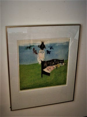 Michel van Overbeeke - Kleine Oplage (25) Surrealistische Litho "Bed II" gesigneerd kopen? Bied vanaf 20!