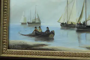 Jens Joppe - Miniatuurschilderij “Schepen” , olieverf op panneel - ingelijst – 13 x 18 cm. kopen? Bied vanaf 100!