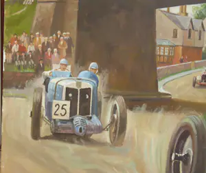 Frits Pieters - 2 schilderijen Tourist Trophy, The checkered flag, en boek Great Auto Races 1980 kopen? Bied vanaf 600!